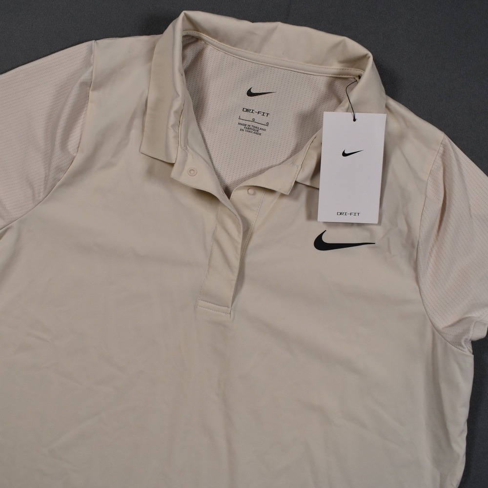 Nike Golf Womens Dri-FIT Polo Top Beige Cream Button Snap Large Lightweight